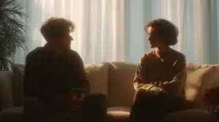Couple experiencing demand-withdraw communication pattern sitting on opposite ends of couch showing emotional distance and disconnection