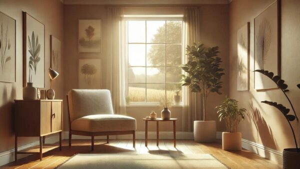 Serene therapy room with natural light, offering a calming space for anxiety treatment